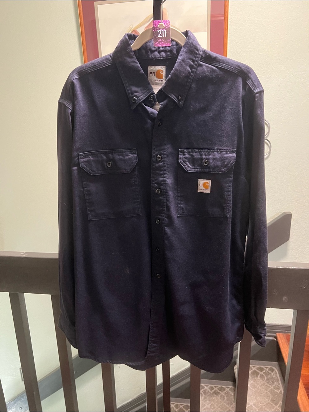 Carhartt FR Flame 🔥 Resistant Men's Navy Button-Up Work Shirt Large #211